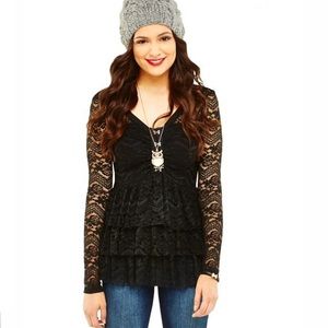 Bethany Mota Black Lace Longsleeve Top Sz Medium